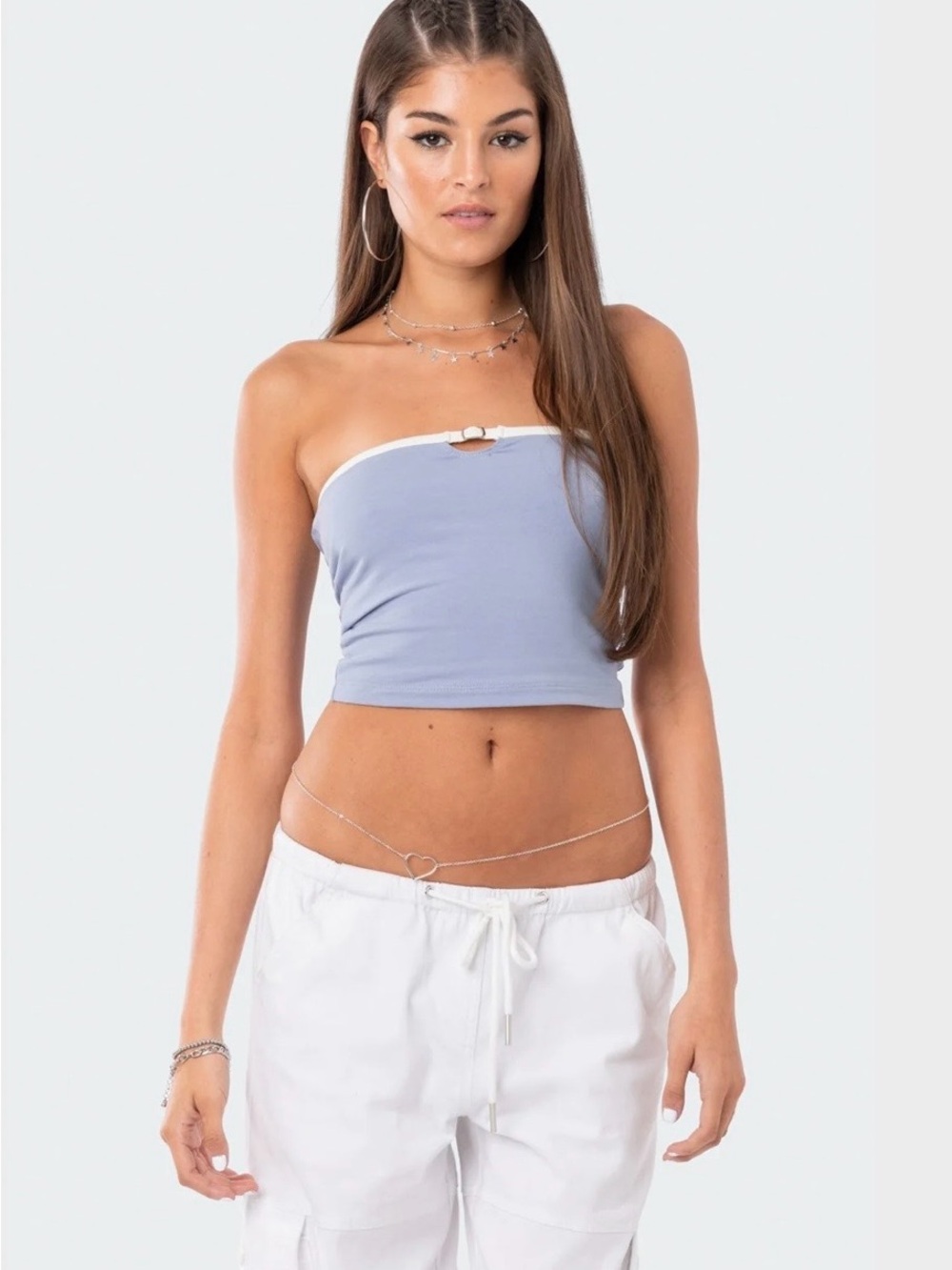 Edikted Lilac Strapless Crop Top with White Trim